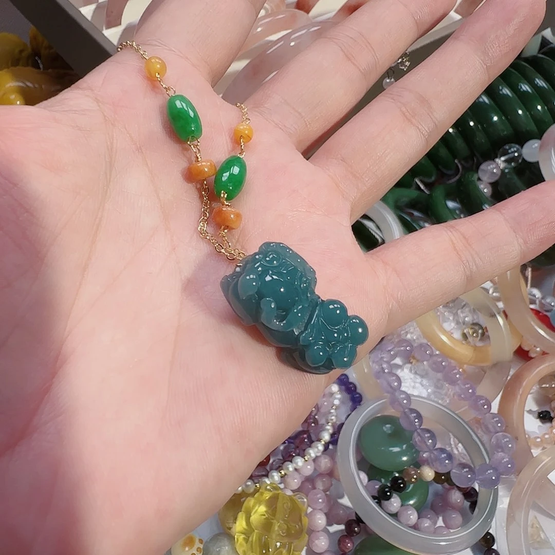 翡翠颈饰银S925镀金镶嵌