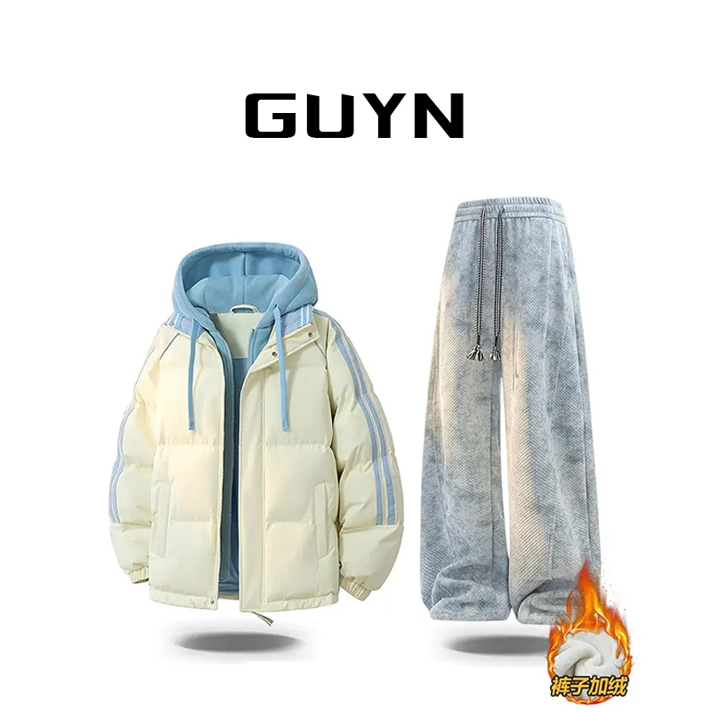 【品牌正品现货】GUYN高级感加厚棉服男款冬季潮牌假两件派克服外套