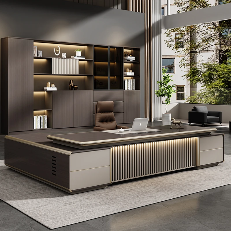 金鸾老板桌大班台简约轻奢总裁办公桌椅沙发高档总经理办公室桌子