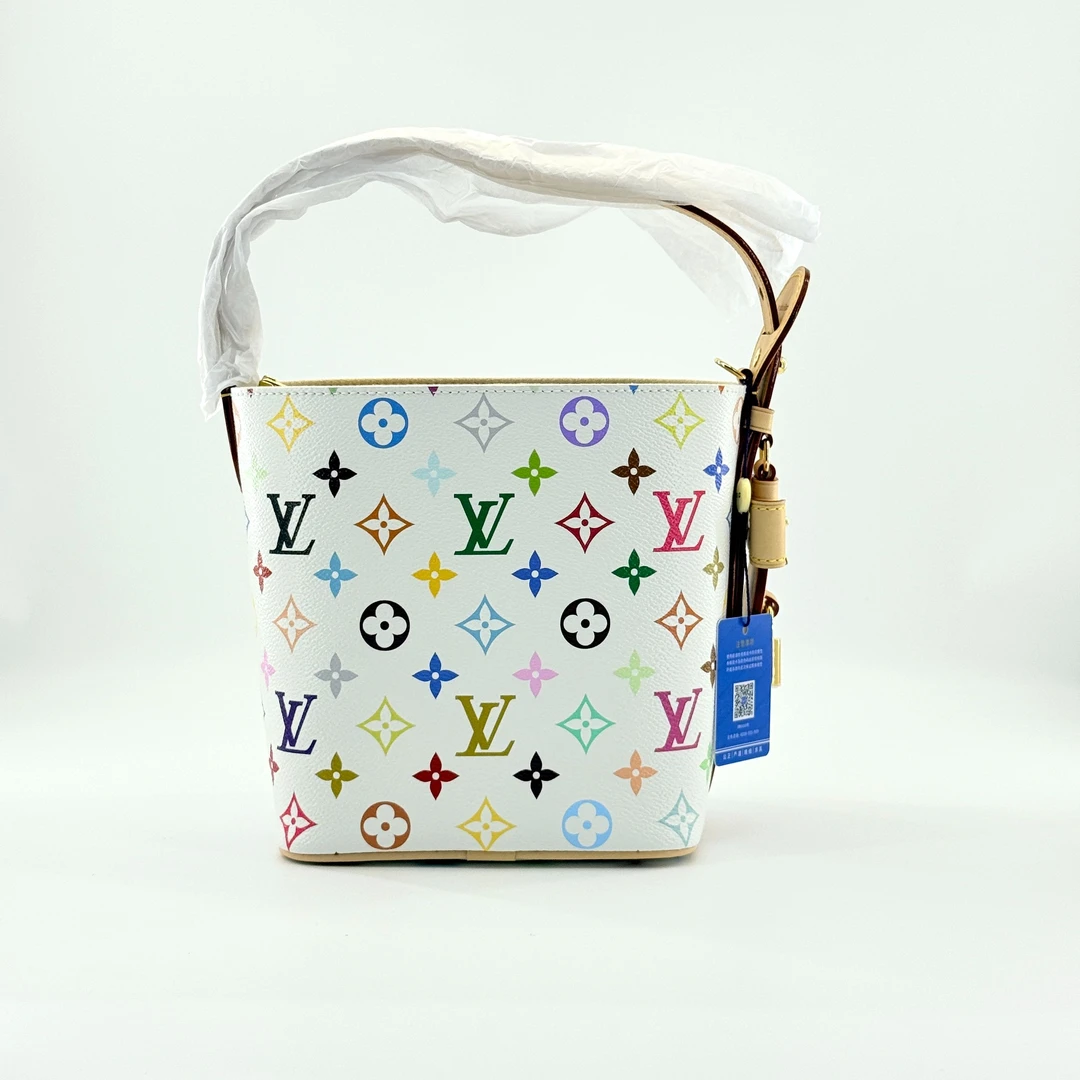 未使用 LouisVuitton/路易威登 白三彩All In Bb水桶包手提包芯片