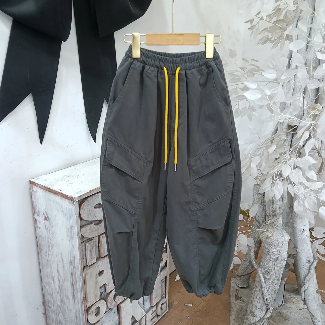 F481灰色工装棉布裤/三宝