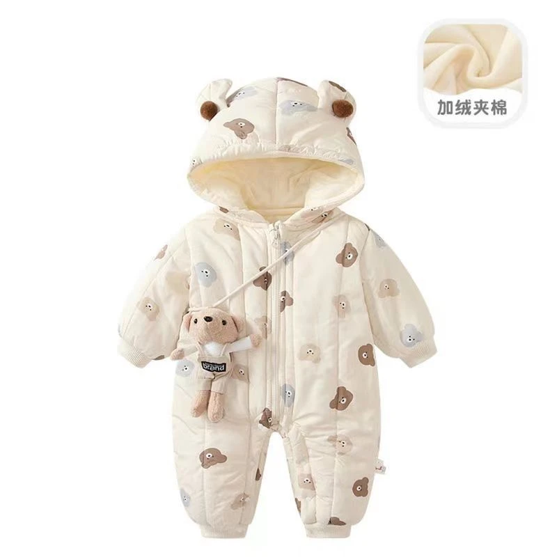 婴幼儿连体衣超萌宝宝加绒加厚哈衣新生儿冬季外出抱衣爬爬服棉服