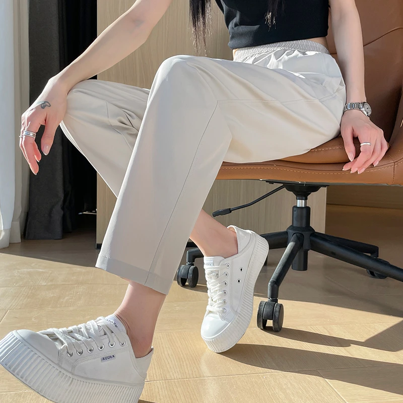 冰丝哈伦裤女八分2025新款夏季薄款宽松防晒速干显瘦九分萝卜裤子