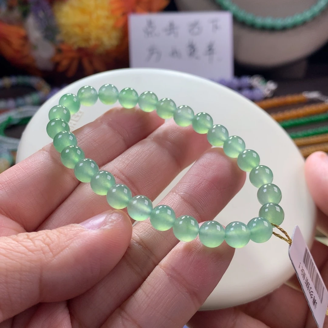 翡翠手链未镶嵌木那高冰起胶葡萄绿手串