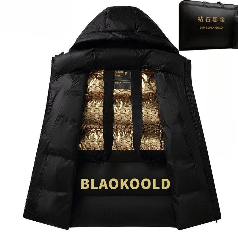 黑金羽绒服冬季新款防风防水保暖加厚短款男女情侣款连帽外套