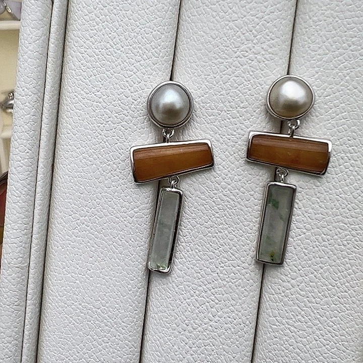 海水珍珠耳饰银S925镶嵌