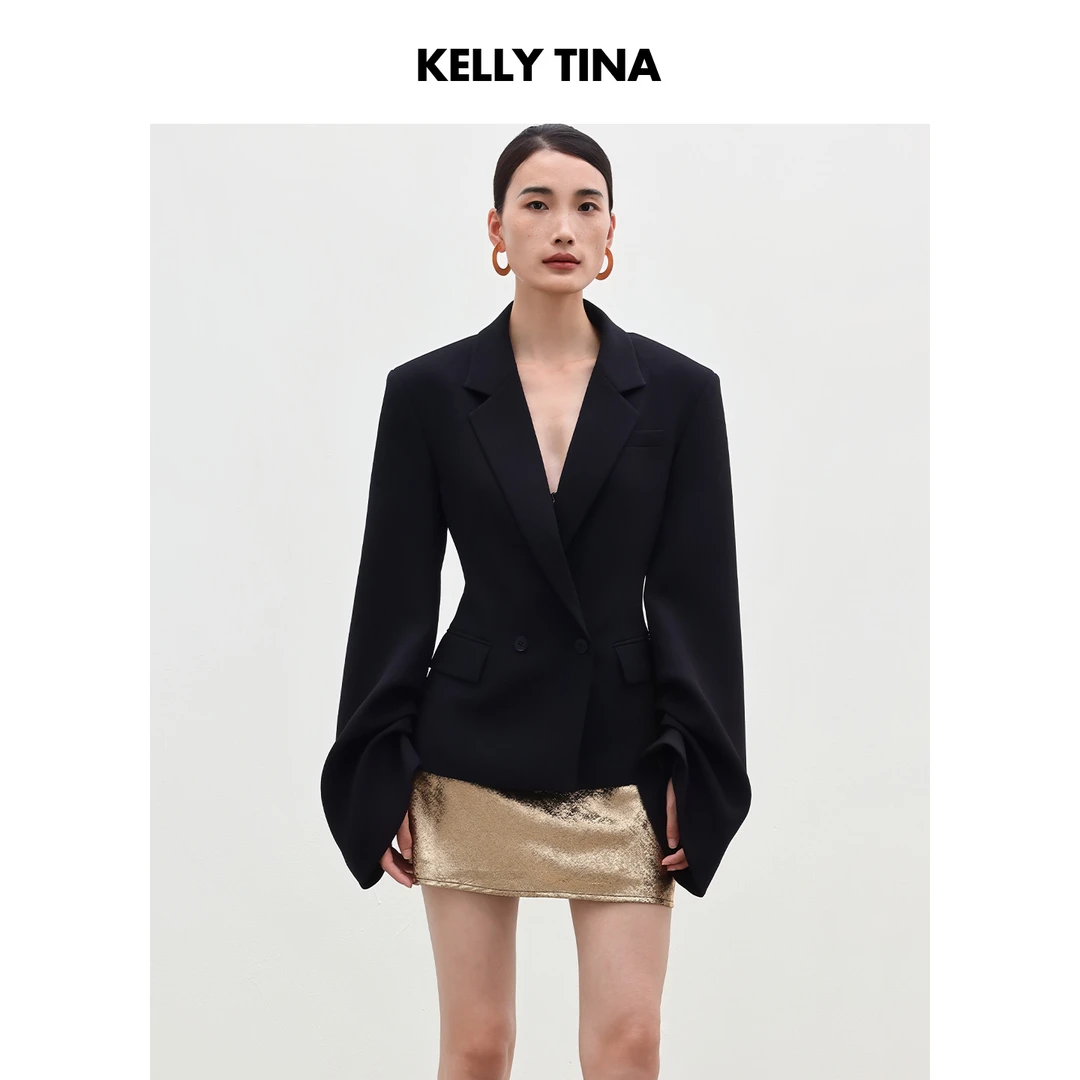 KELLY TINA修身收腰高级感西装外套显瘦休闲黑色小西服女2025新款