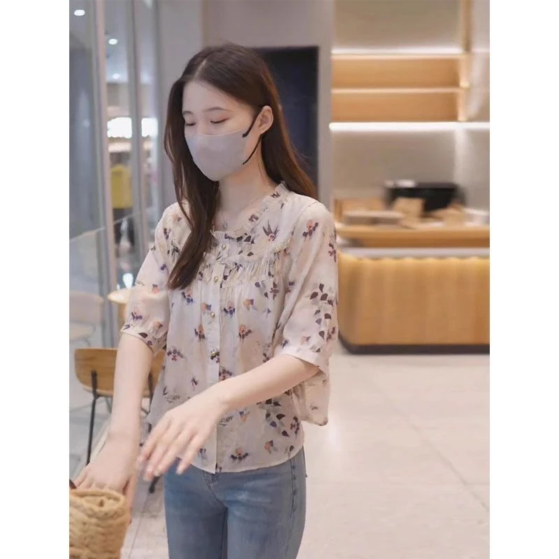 法式碎花雪纺衬衫女款夏季2025新款独特漂亮小衫设计感宽松上衣女