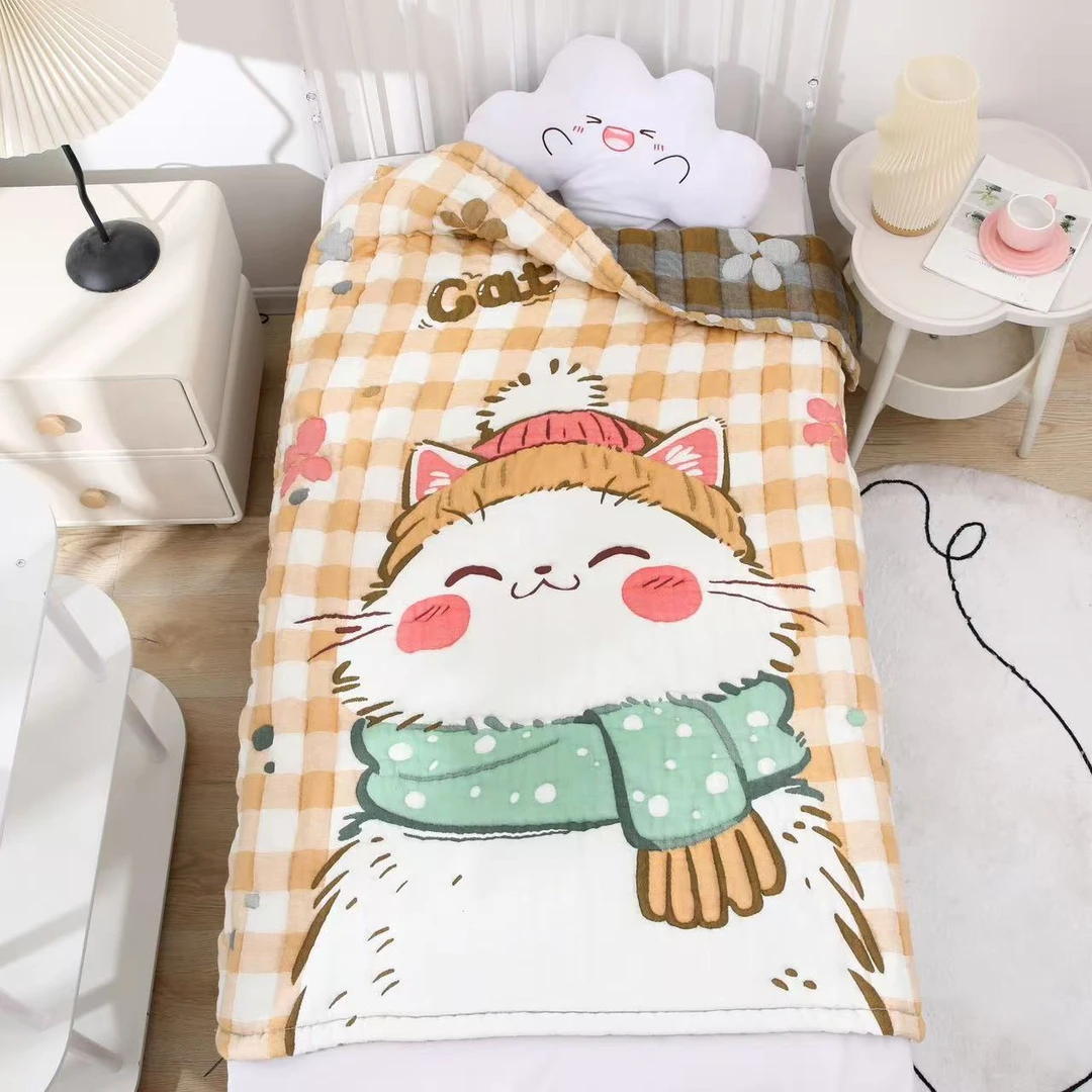 【静静-冬日猫咪】120*150cm  A类全棉纱布云朵泡芙被