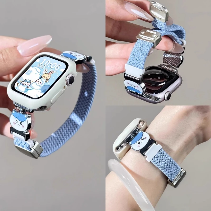 【可爱小八】适用苹果手表s11表带编织apple iWatch腕带金属创意s10