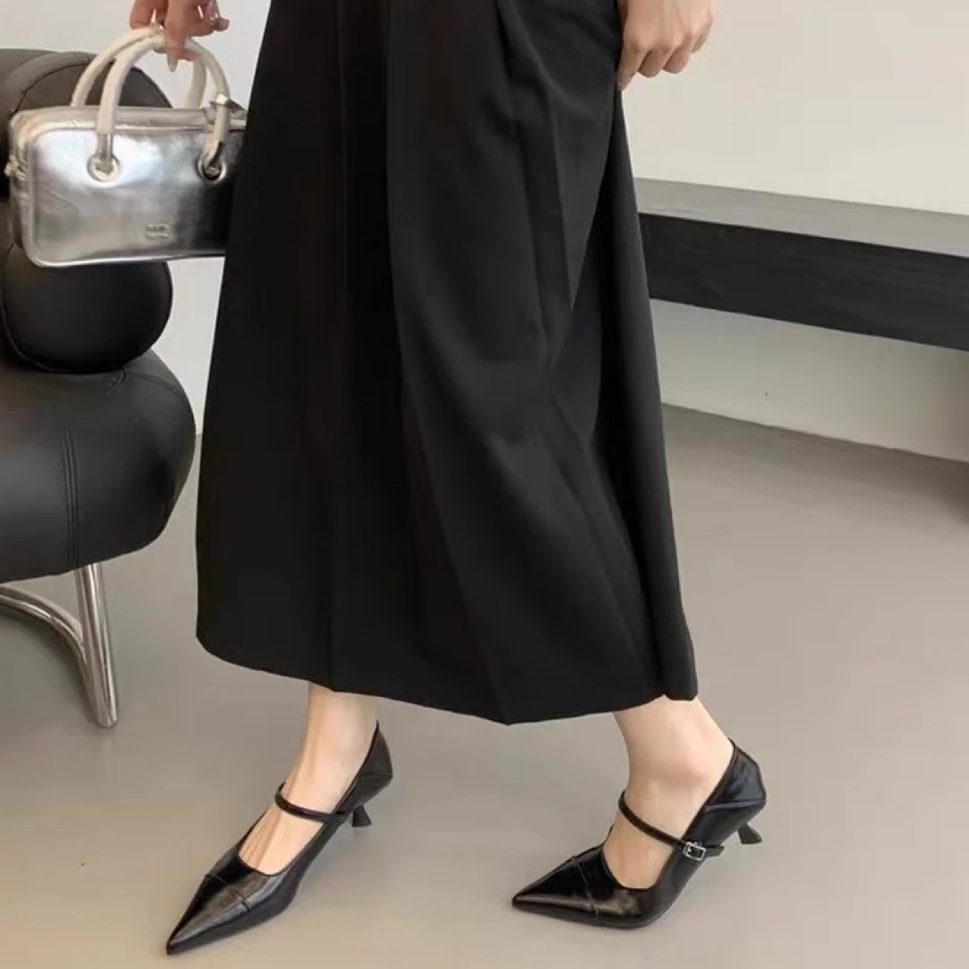 站稳C位-惠子家气质一字带尖头复古百搭高跟鞋667-1
