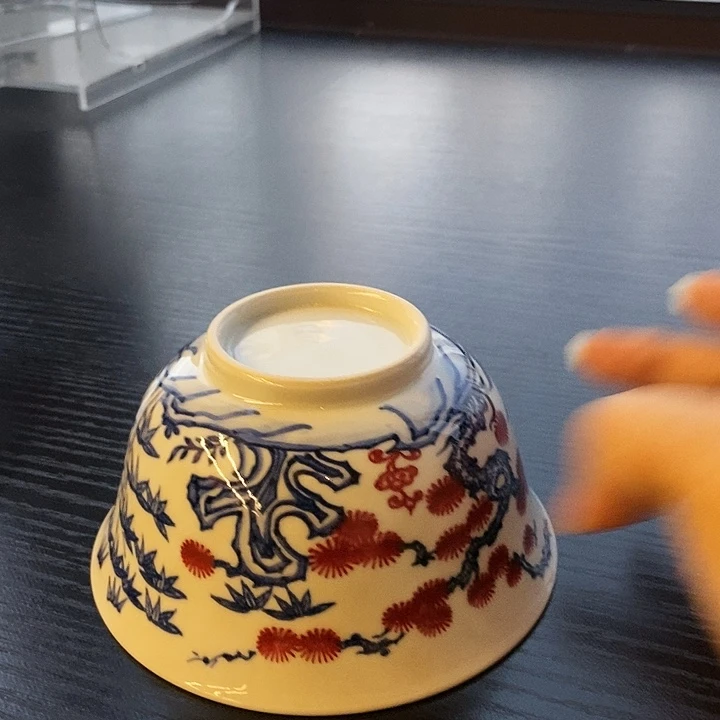 瓷片松竹梅饭碗釉里红