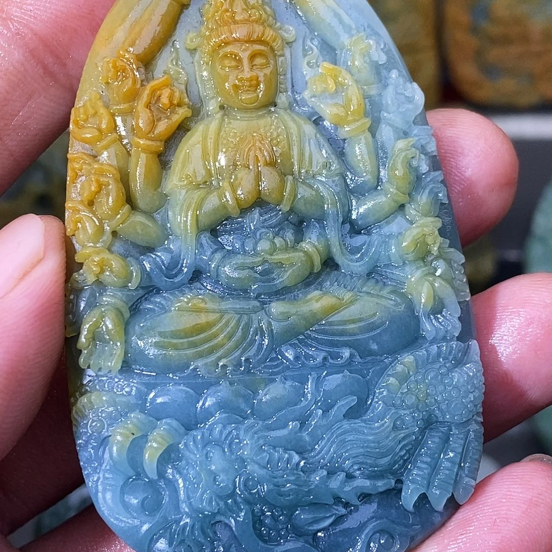 妖***君定制翡翠未镶嵌守护神 抛光3天