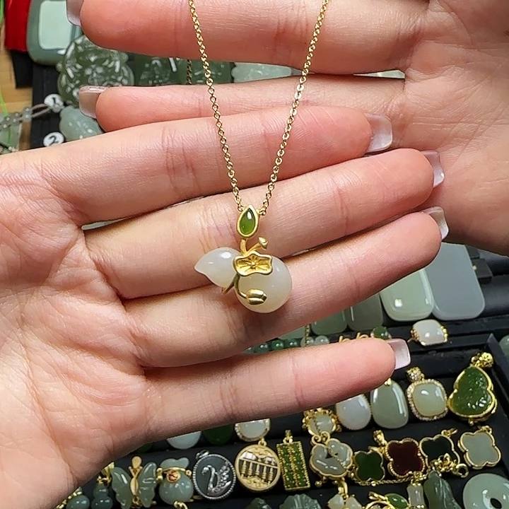 颈饰银S925镶嵌和田玉送链子送绳