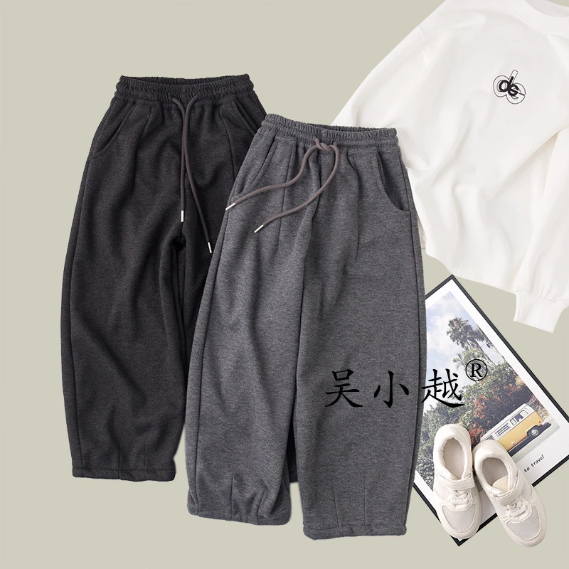 吴小越W1699男童加绒裤冬款儿童长裤男孩卫裤休闲灰色运动裤