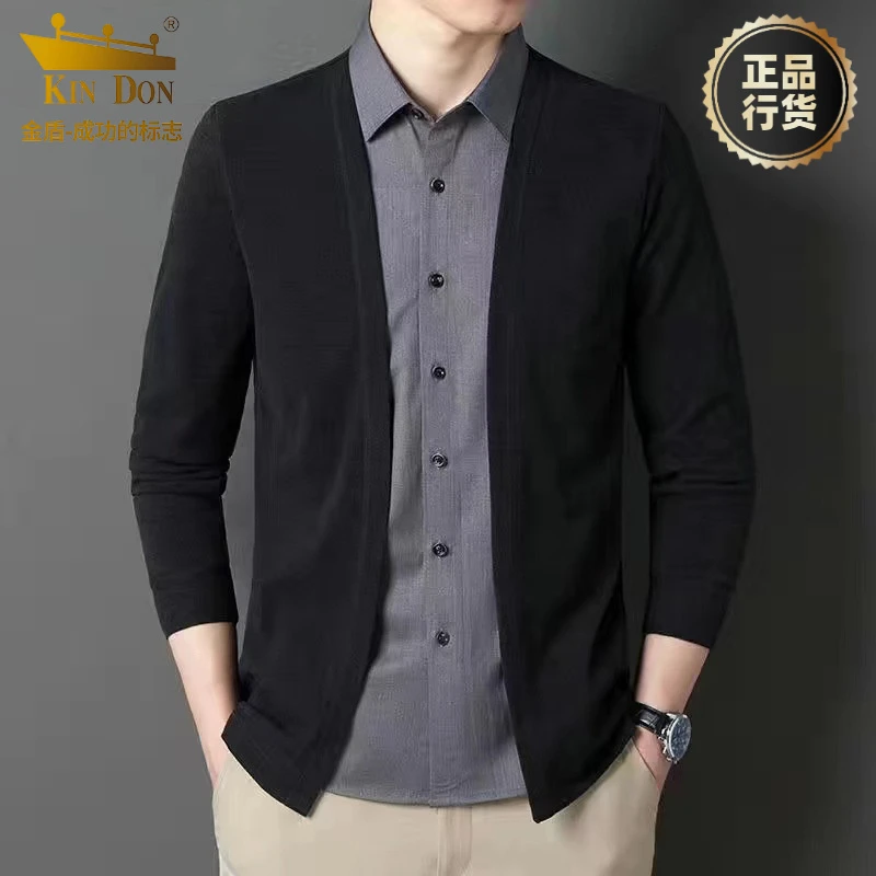 金盾正品高档针织衫秋季男士假两件衬衫毛衣开衫毛衫外套上衣男