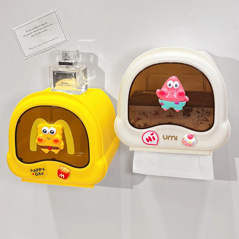 卫生间厕纸盒壁挂式免打孔可爱卡通海绵宝宝家用厕所纸巾盒卷纸架