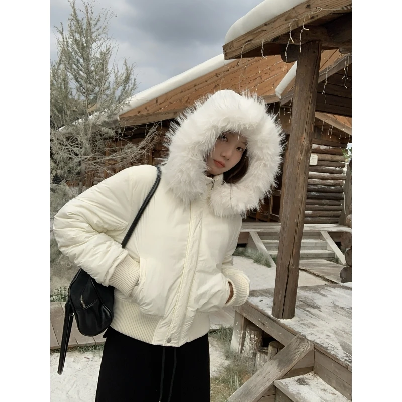 乌77美式复古可拆卸大毛领连帽短款棉服女收腰显瘦加厚保暖外套冬