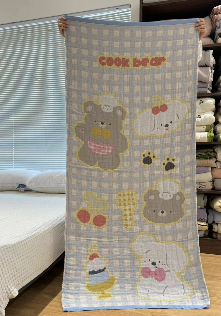 纯棉四层纱布浴巾卡通成人款