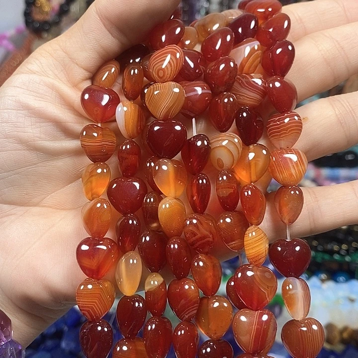 未镶嵌玛瑙/玉髓珠宝半成品缠丝玛瑙爱心卡12mm