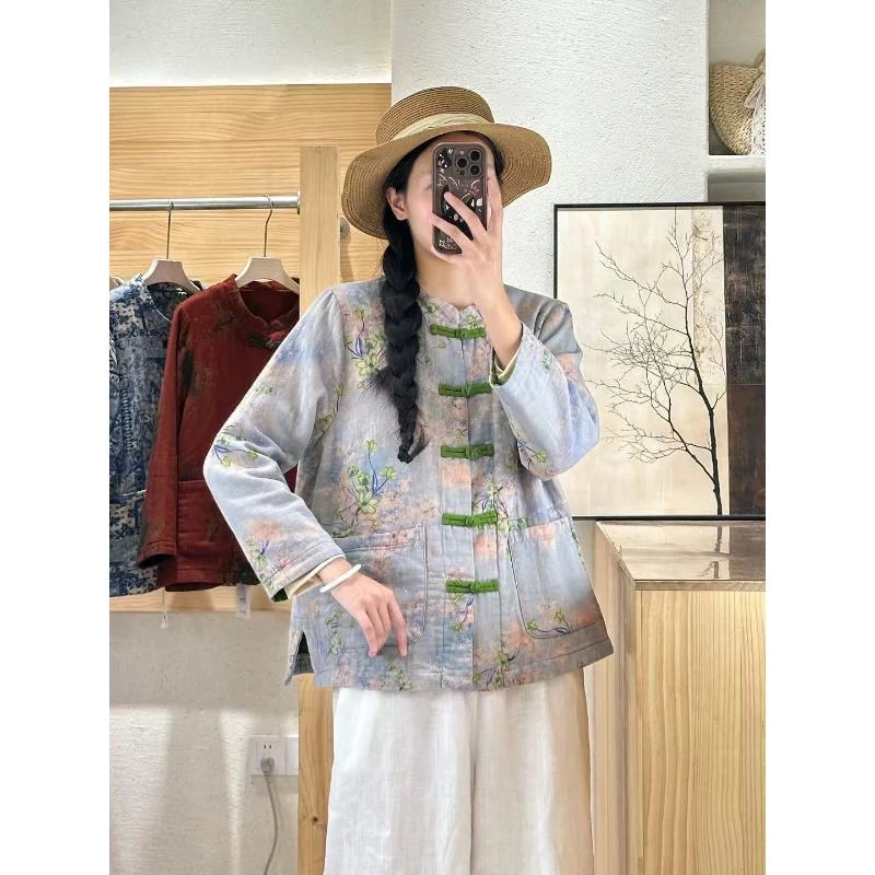 【胖宝推荐】新中式民族风国风盘扣提花外套显瘦百搭上衣7108-1