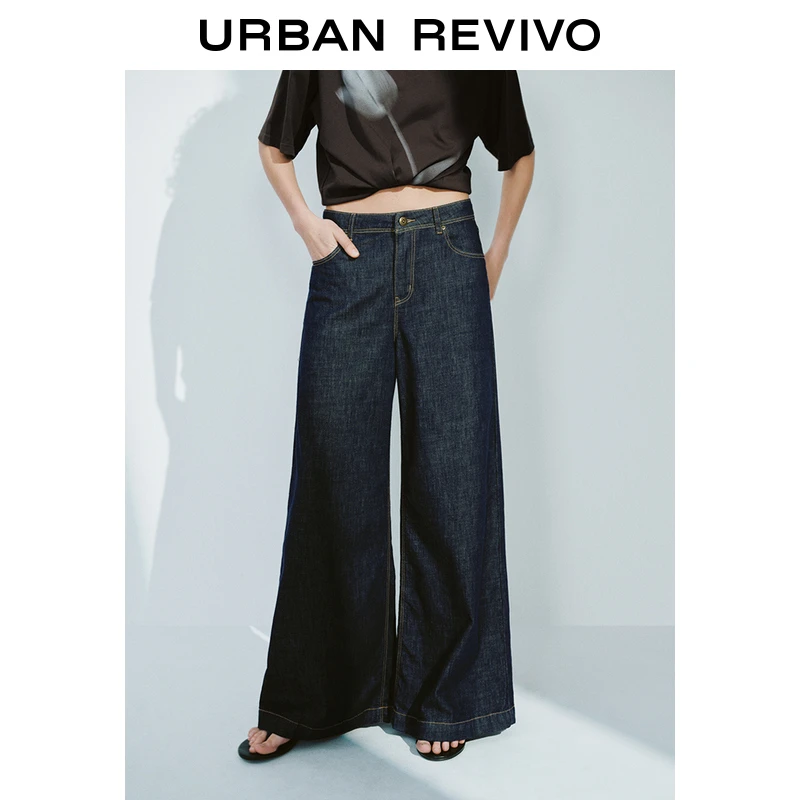 UR2025春季新款女装欧若风复古休闲水洗阔腿牛仔长裤UWM850061