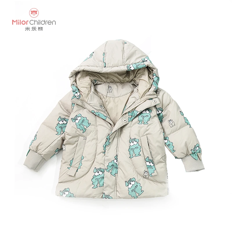 米乐熊冬季中长宽松小怪物印花羽绒服6801