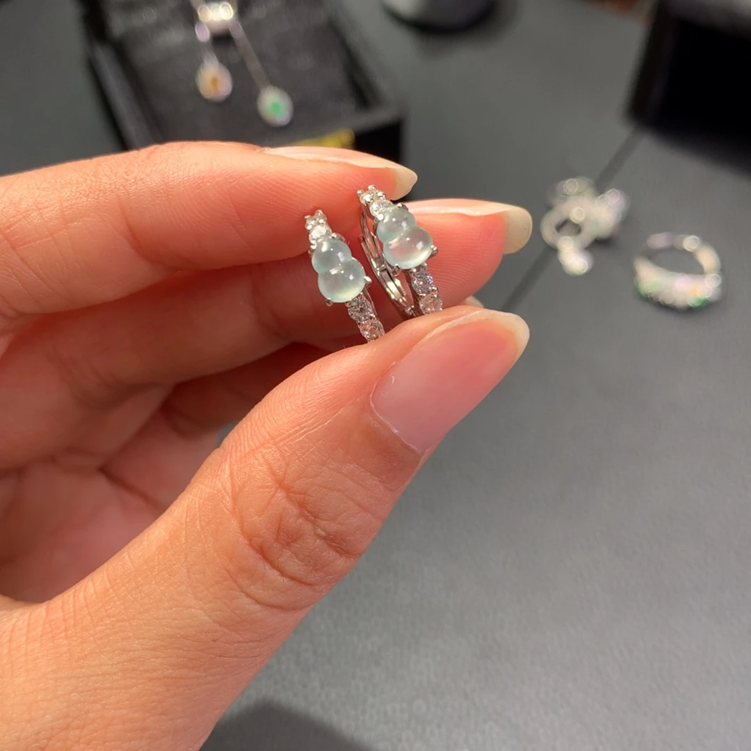 翡翠银S925镶嵌耳饰