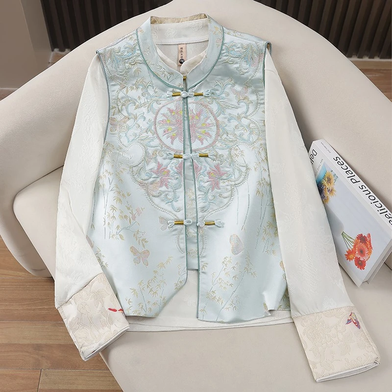 国风新中式女装马甲女款气质刺绣新款立领中国风绣花无袖夏季坎肩