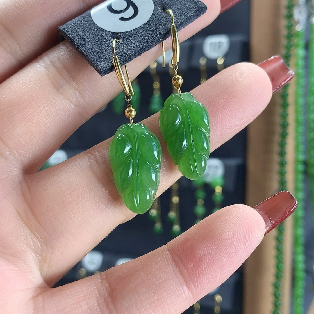 和田玉耳饰18K金镶嵌娟****89