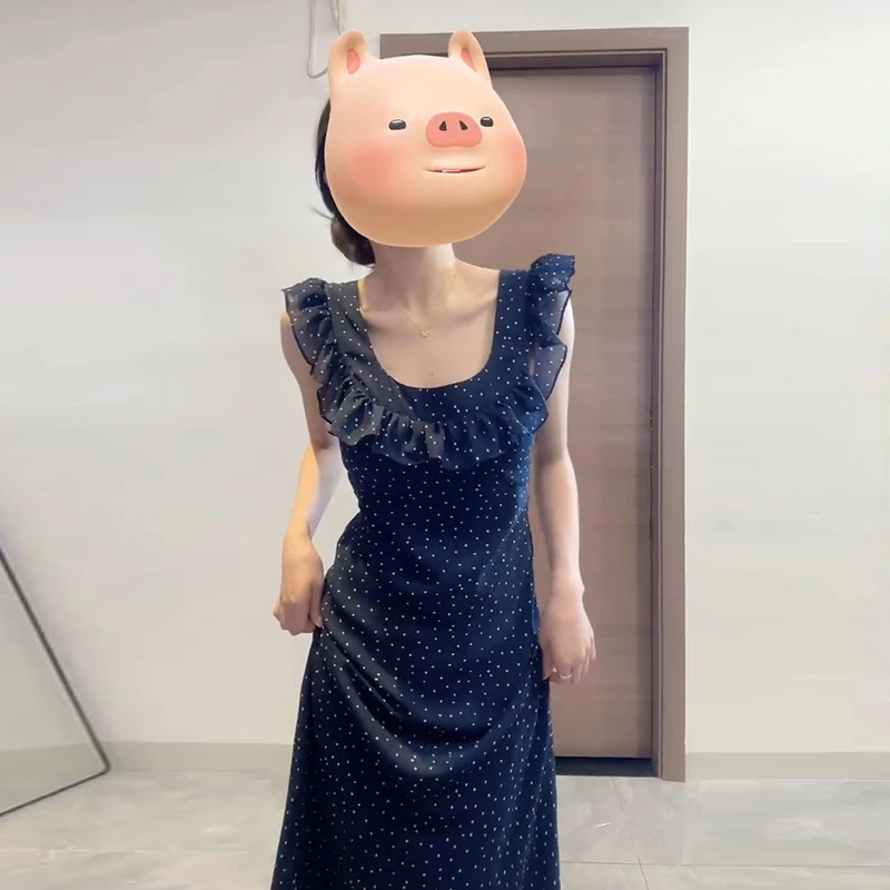 【现货+运补】茶歇小飞袖连衣裙子夏季女装气质梨形收腰长裙1329