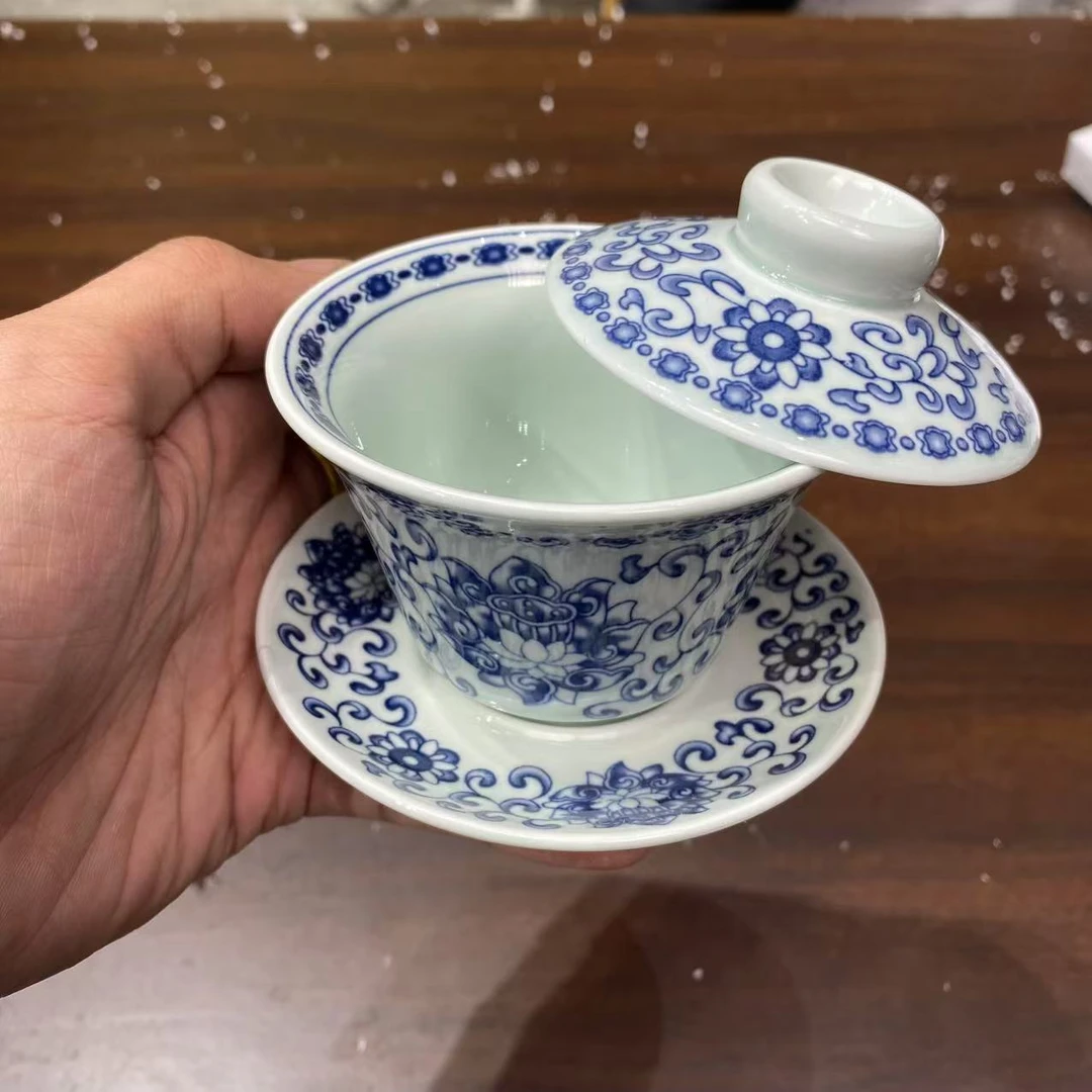 缠枝莲陶瓷三才茶盖碗家用轻奢泡茶器TJ023