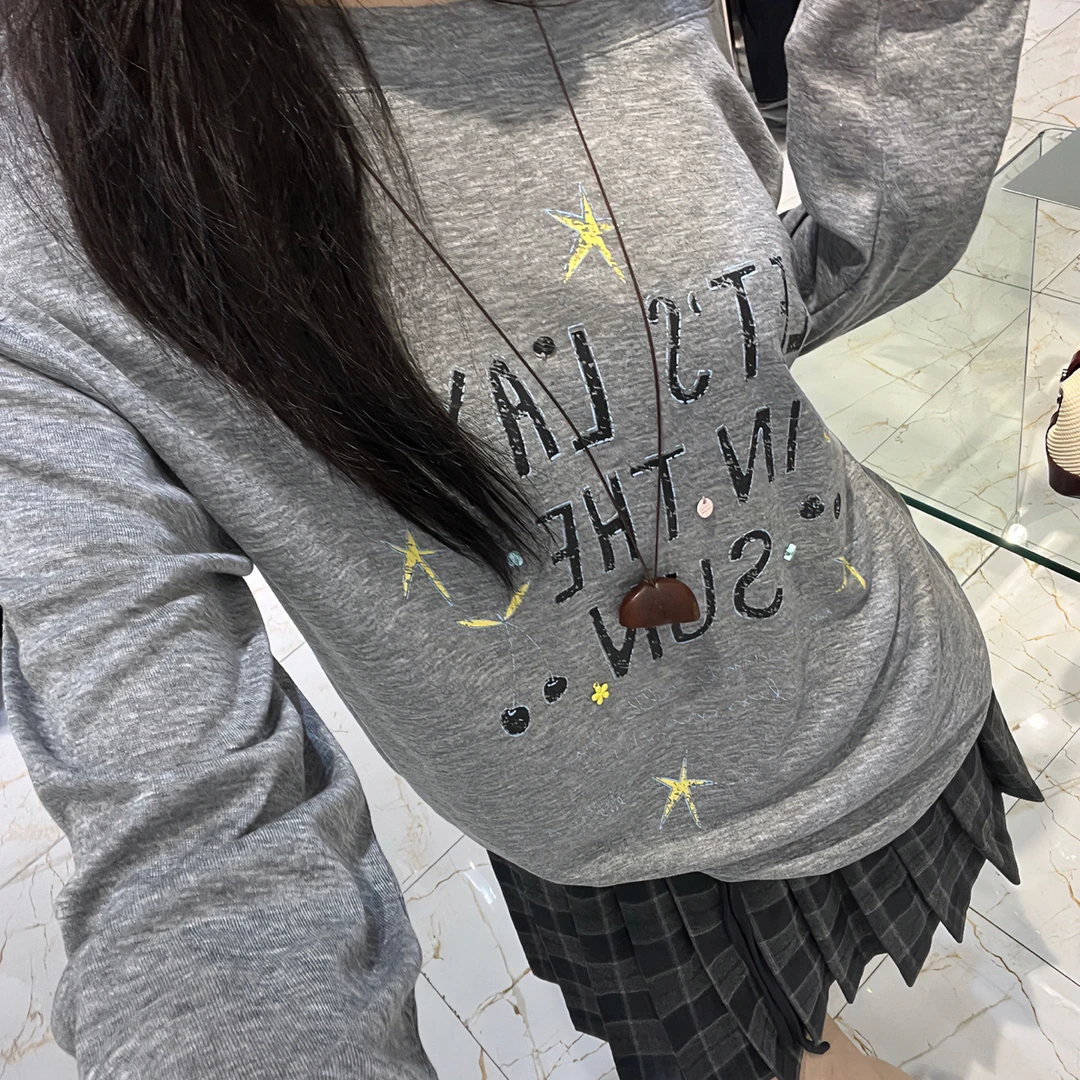 花聆海/FW/街头风字母慵懒露肩T恤5 3109