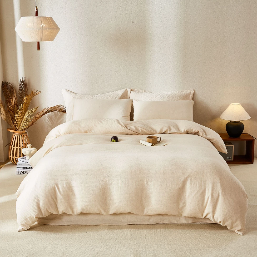 纯色简约轻奢A类雨露棉麻四件套