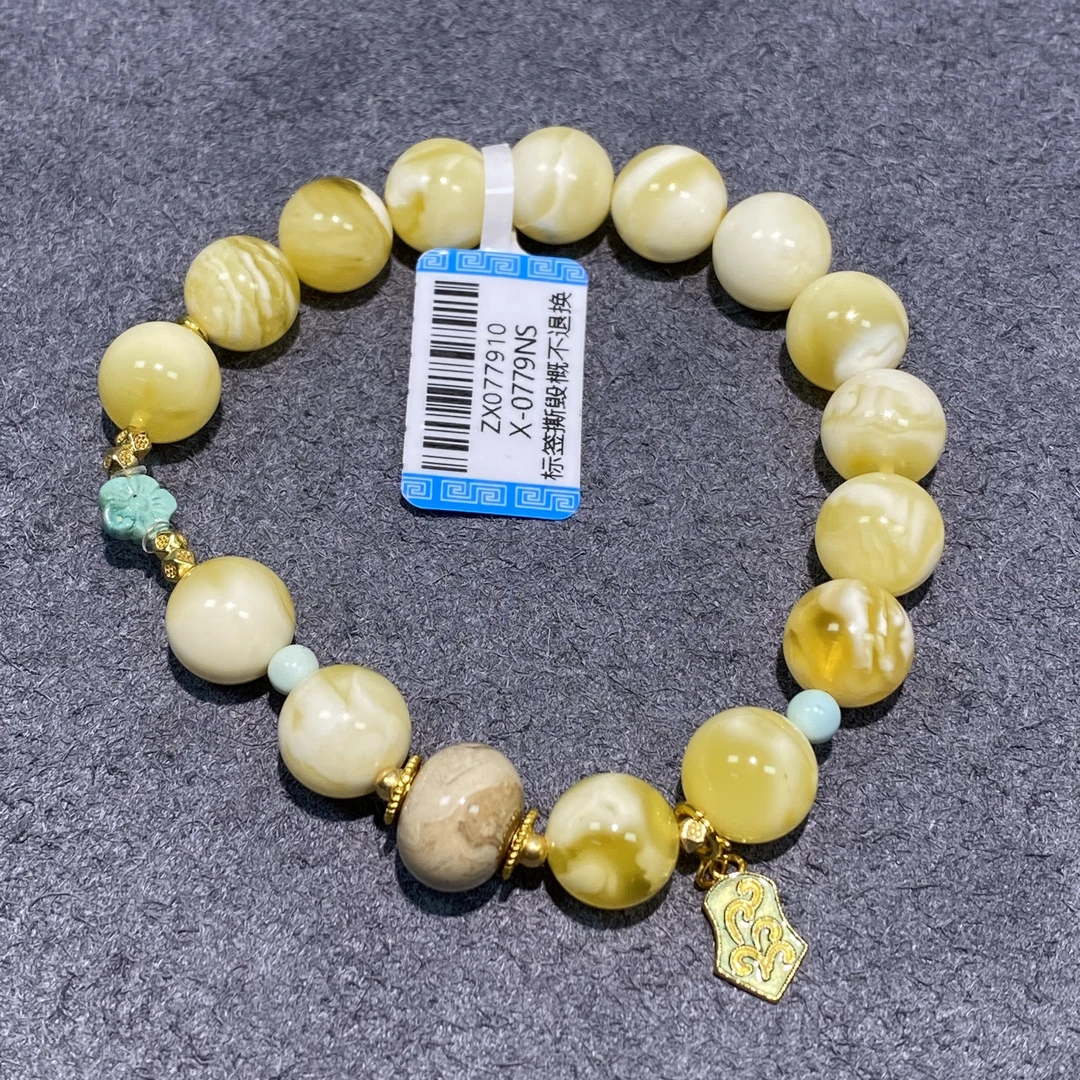 【七七八珠宝】ZX077910金白缅珀溶洞手串10mm+