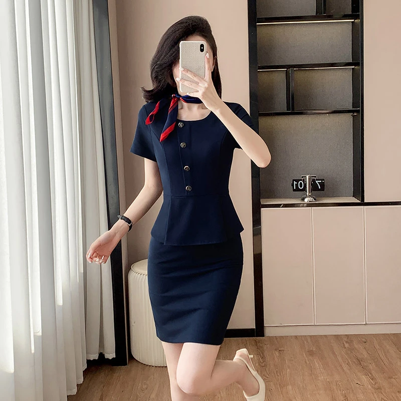 新款职业美容院连衣裙工装女神范气质时尚售楼珠宝店专柜工作服装