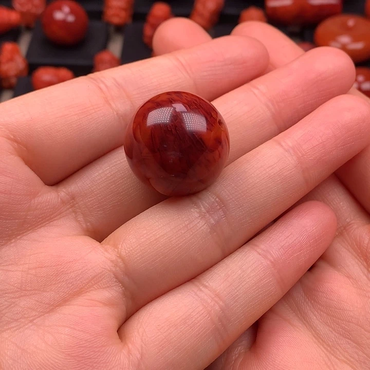 南红玛瑙未镶嵌牛血火焰纹圆珠单珠21.8MM