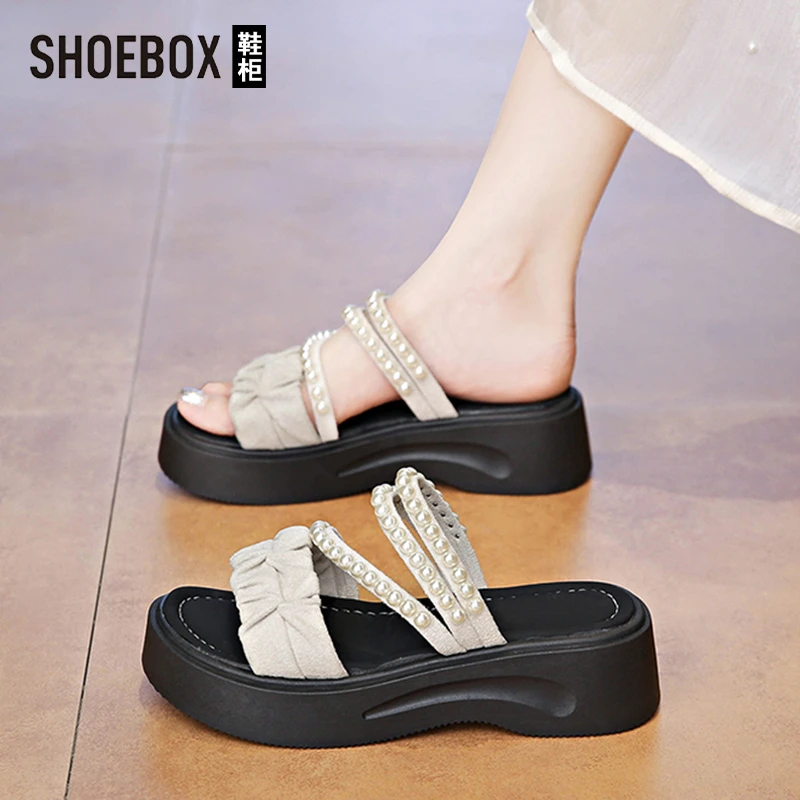 SHOEBOX鞋柜法式厚底松糕凉鞋女2025夏外穿配裙子百搭罗马凉拖