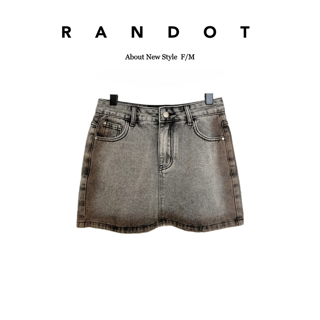RΛNDOT原创设计师款做旧古铜色复古重工牛仔短裙28861