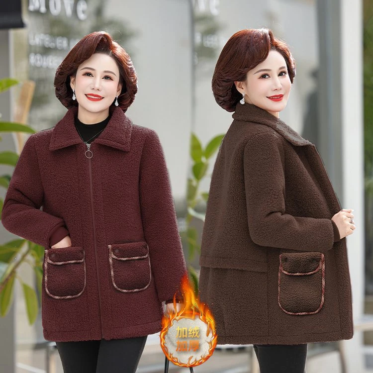 冬季时尚保暖中老年妈妈装加绒加厚棉衣外套气质母亲棉服棉袄