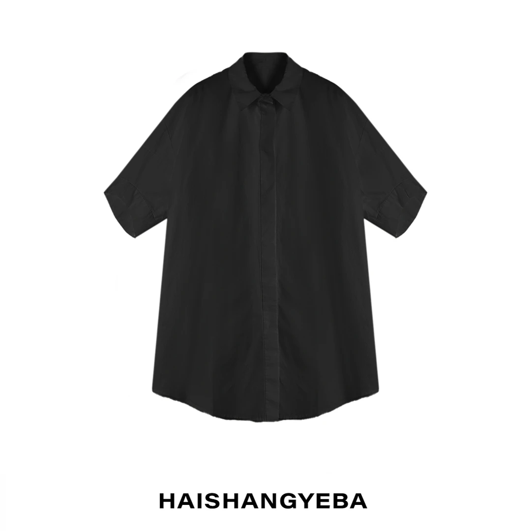 【海上叶爸】新款2025夏季百搭棉翻领宽松净版休闲长款衬衫