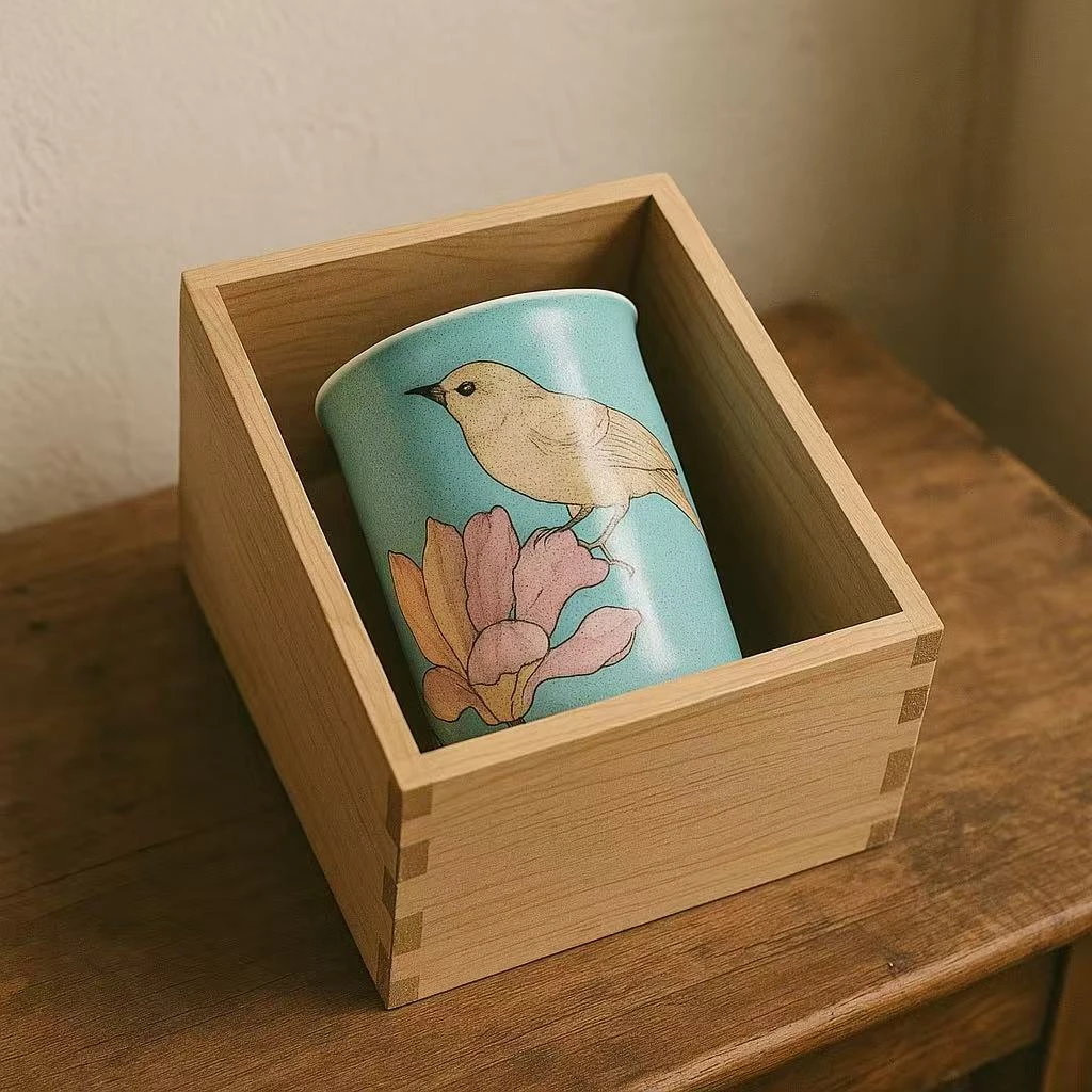 手绘 花鸟意象 茶杯 仿古开片釉