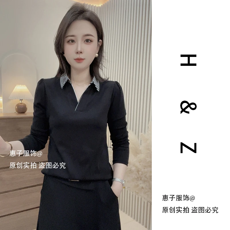 【惠子服饰】2025款气质法式细螺纹新款百搭时尚减龄显瘦弹力长袖女