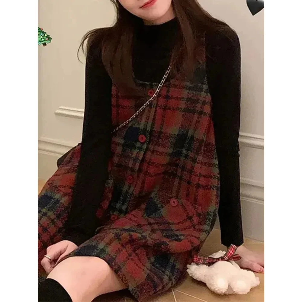 红色格子毛呢背心裙套装JYFM2311 282102