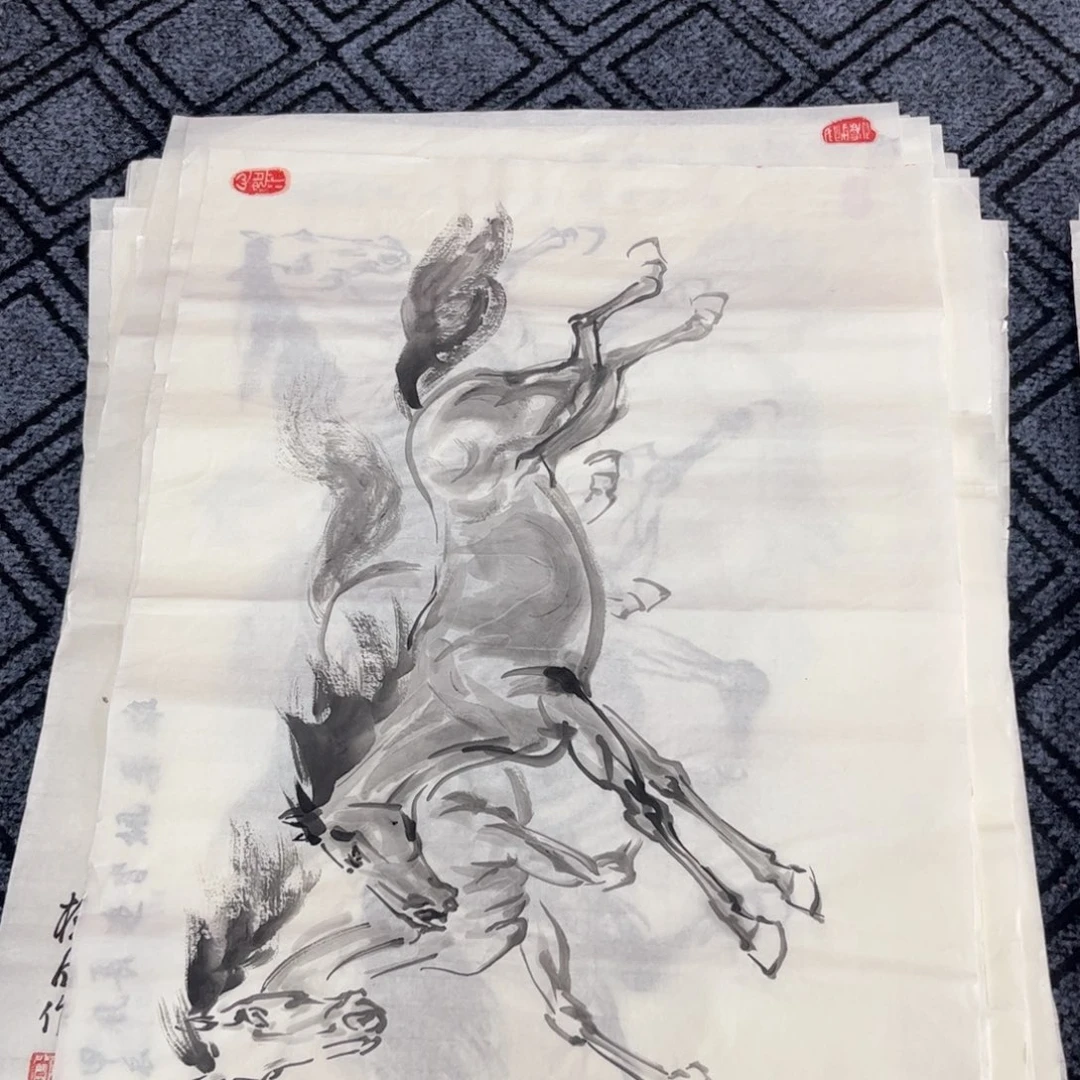 国画四尺三开花鸟作品