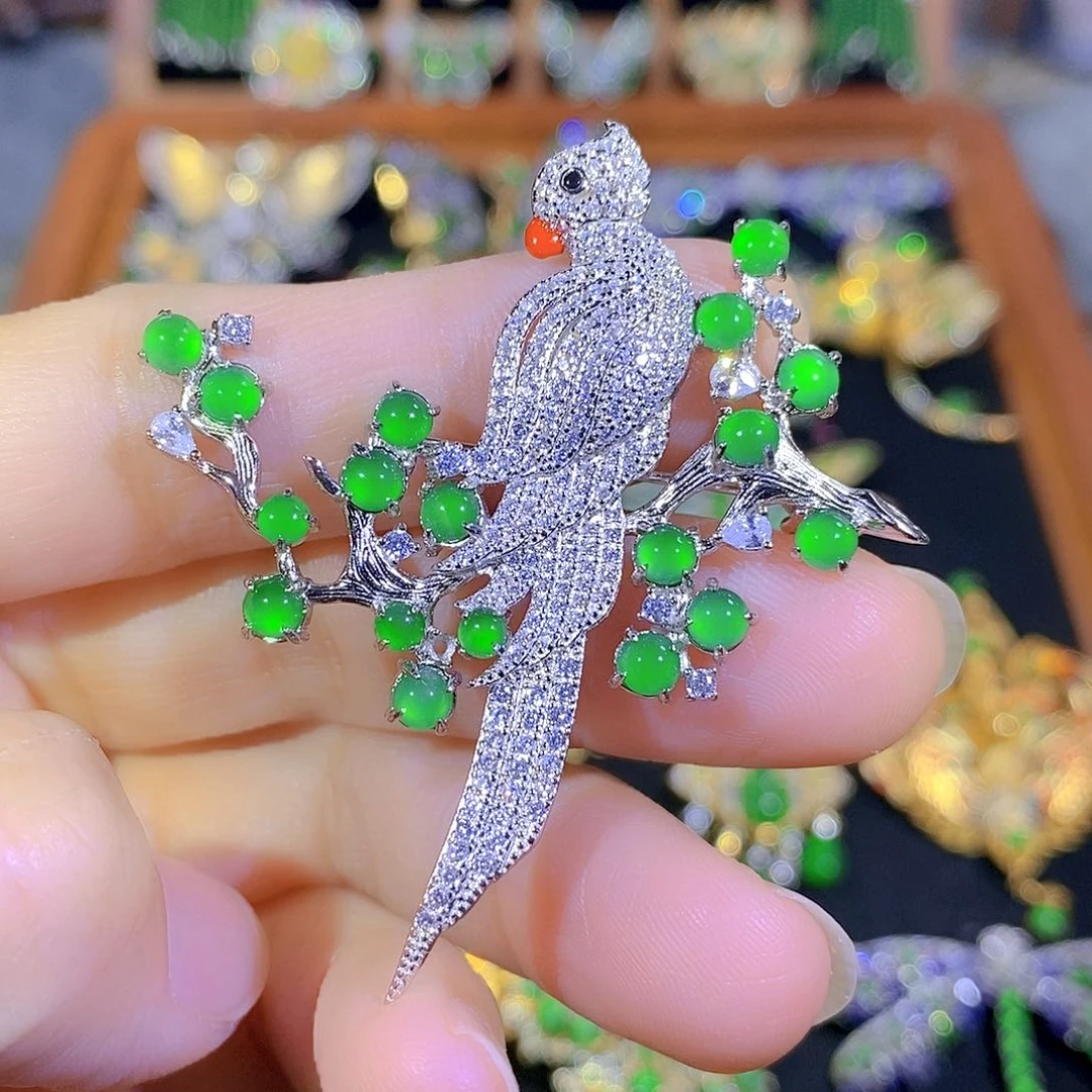 吊坠(不含链)银S925镶嵌翡翠