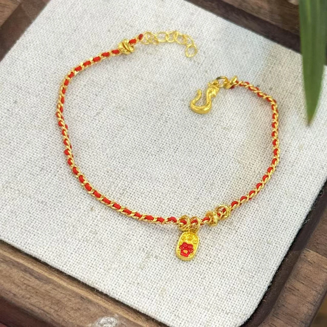 F【發發红绳手绳】足金999，精工