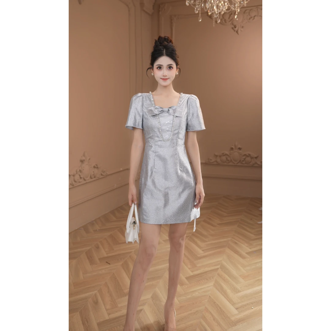 【柒老板定制】新款法式短裙连衣裙泡泡袖晚礼服65312