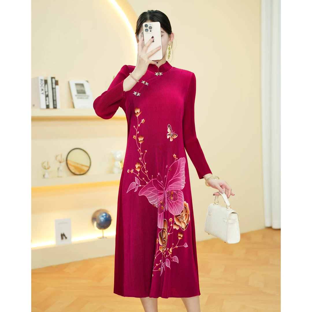 【欧洲站】XX061红色丝绒连衣裙新款妈妈洋气减龄