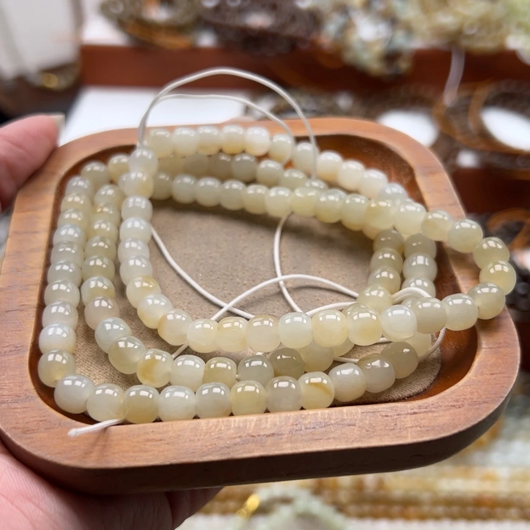 毛衣链未镶嵌和田玉橘***子珠串6*7mm